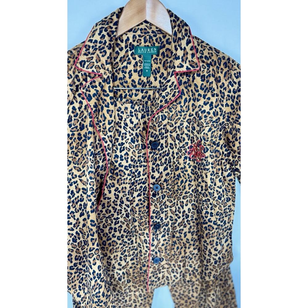 Lauren Ralph Lauren Leopard Print Pajama Set Women's Medium 2pc - Picture 5 of 10